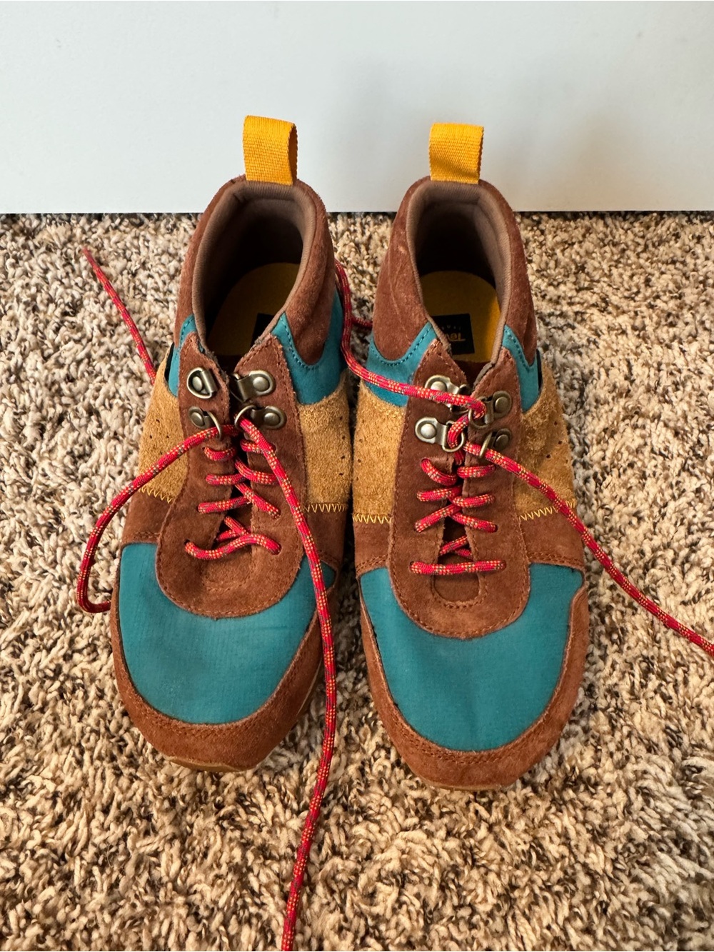 Teva Teal and Brown Suede Hiking Sneakers with Red Accent Laces